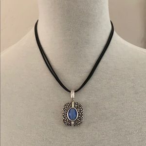 NWT Blue Microfiber Pendant On Double Leather Cord